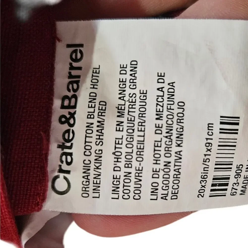 Crate & Barrel Red Organic Cotton King Duvet Cover 2 Pillow Shams White Border